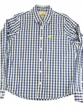Hollister Blue and White Checkered Button-Up Shirt Men's L